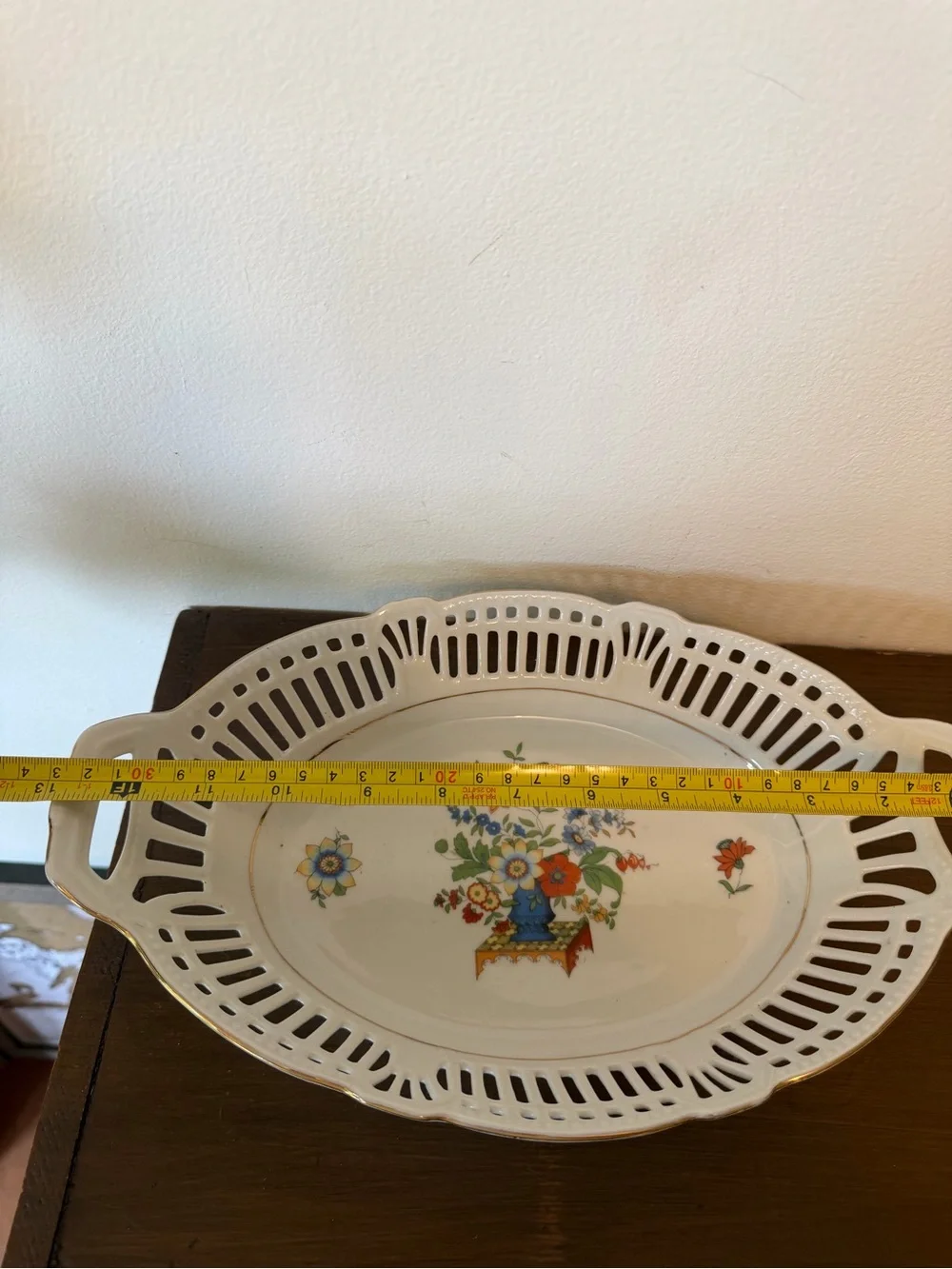 Decorative Floral Porcelain Serving Tray - White with Multicolor Floral Pattern